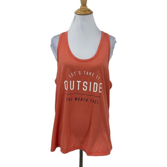 The North Face Tank Women XL Coral Knit Lets Take It Outside Graphic Racerback - Picture 1 of 12